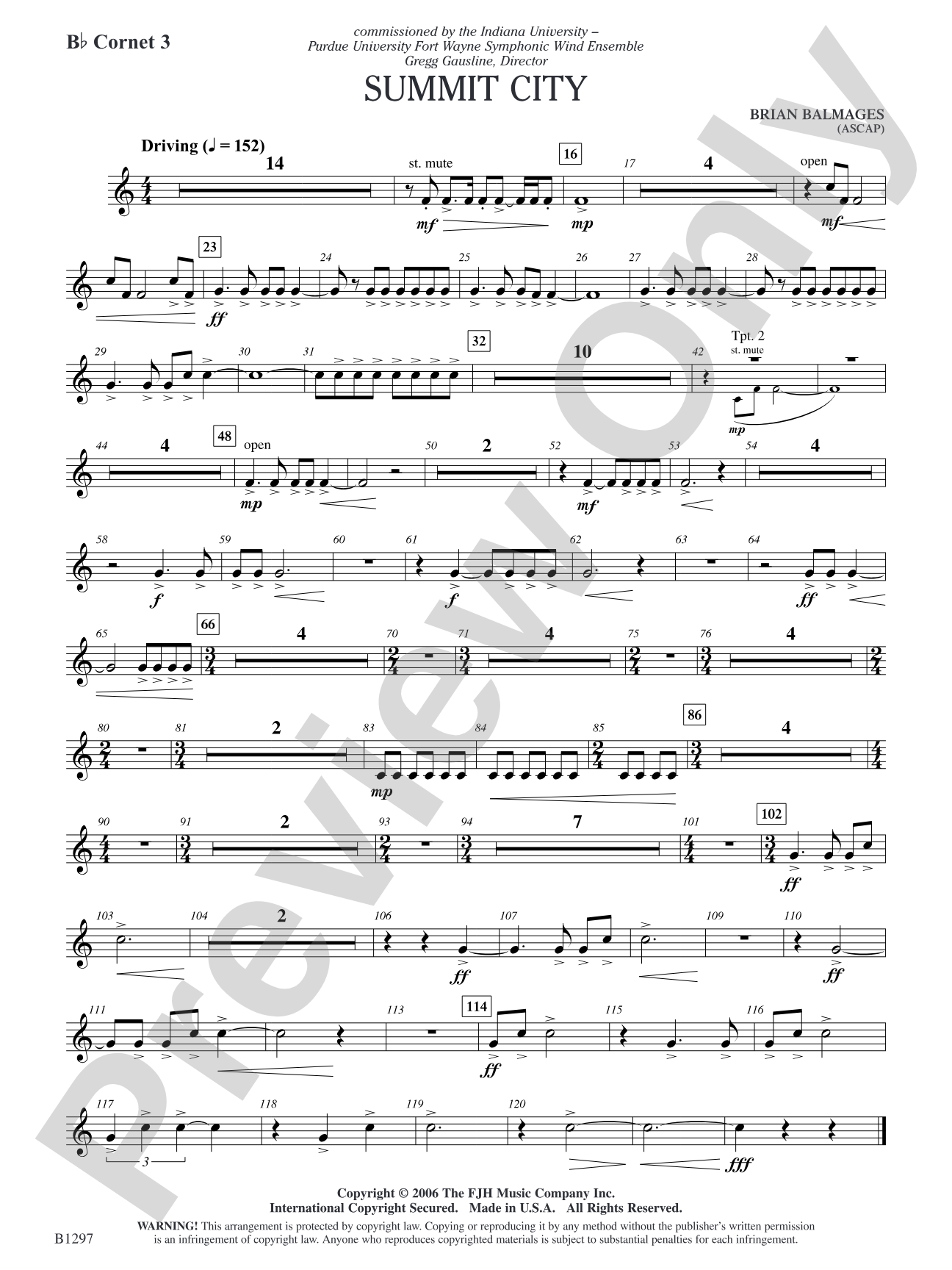 Summit City: B-flat Cornet 3