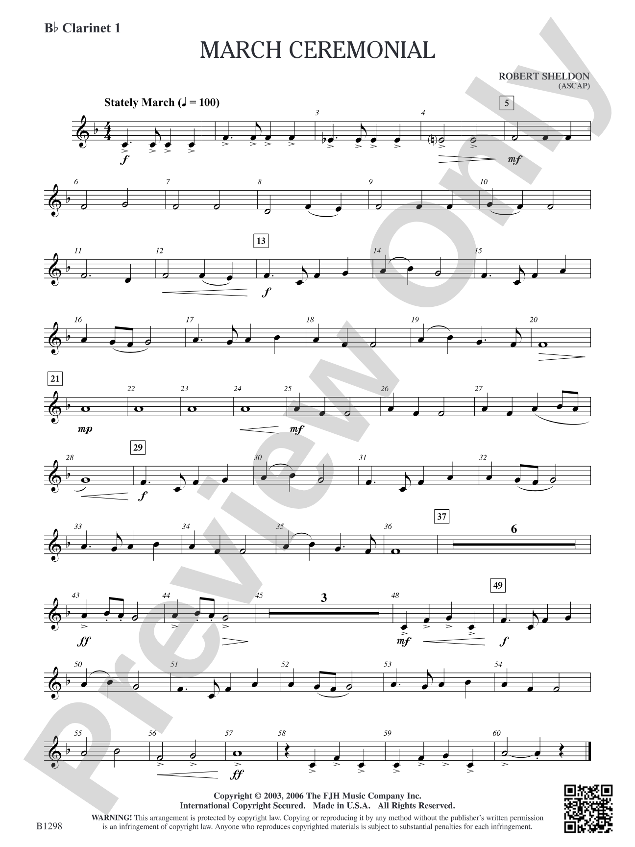 March Ceremonial: B-flat Clarinet 1