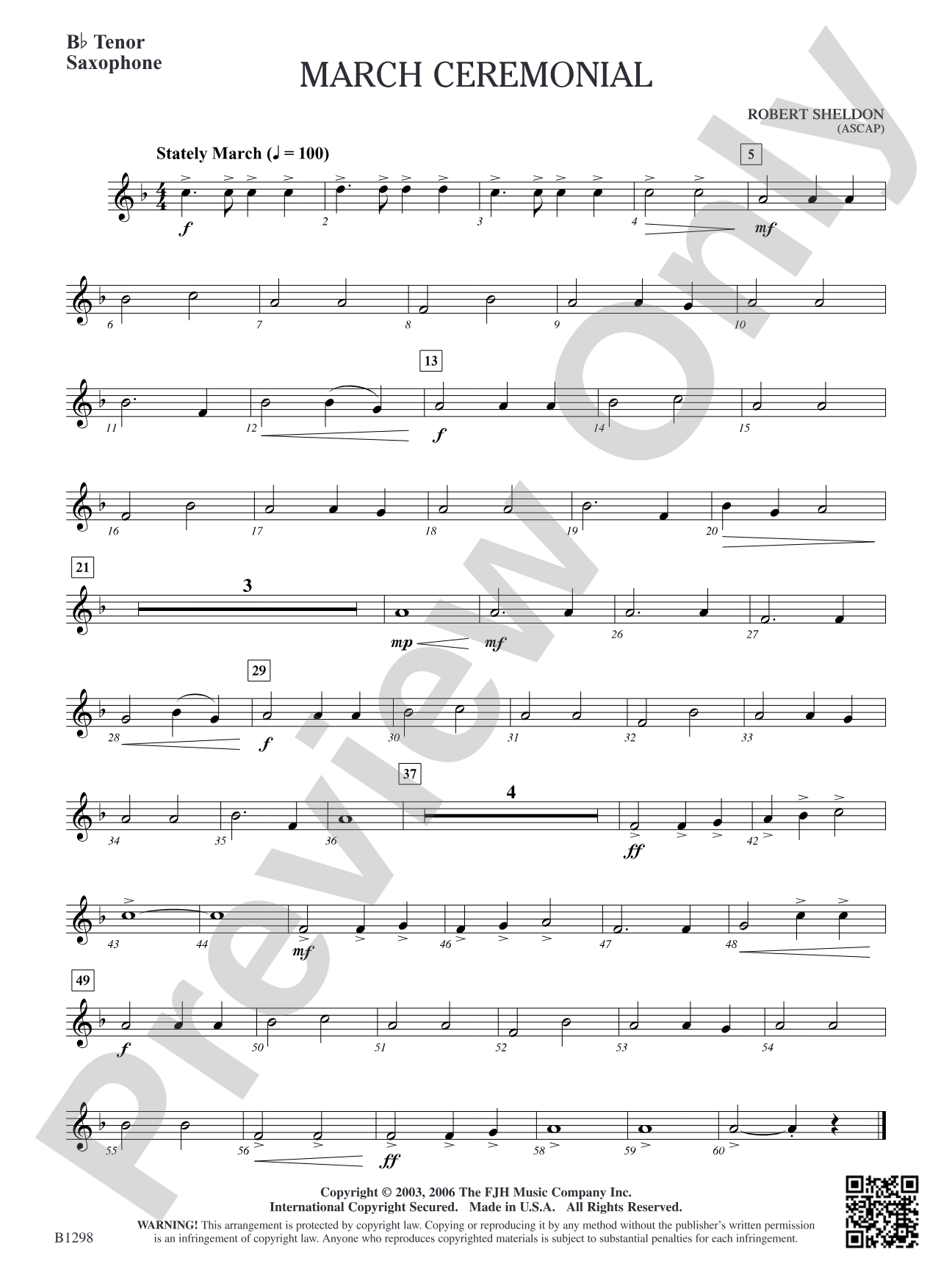 March Ceremonial: B-flat Tenor Saxophone
