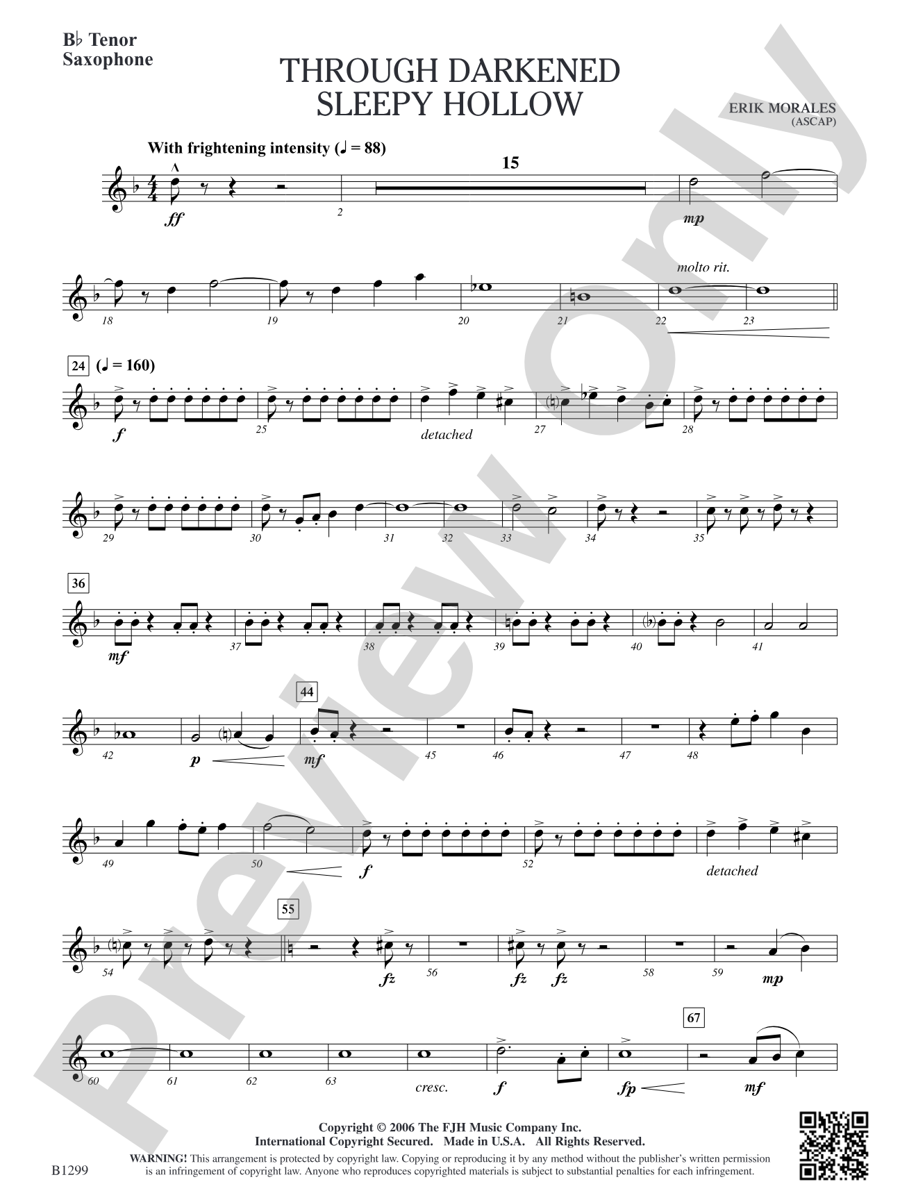 Through Darkened Sleepy Hollow: B-flat Tenor Saxophone