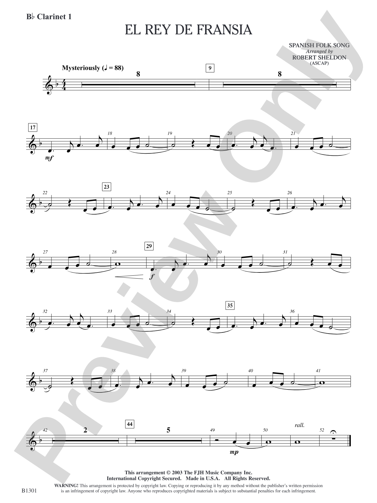 El rey de Fransia: B-flat Clarinet 1