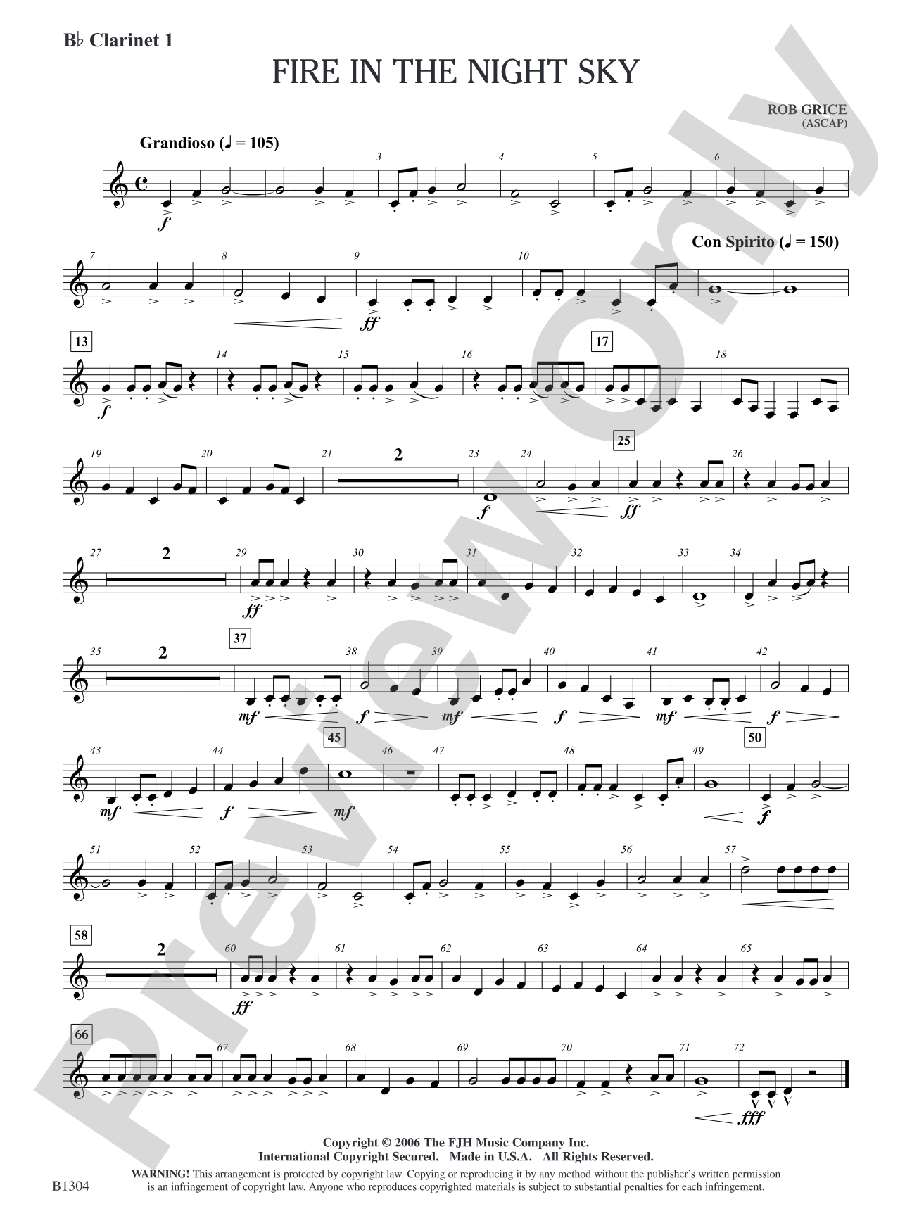 Fire in the Night Sky: B-flat Clarinet 1