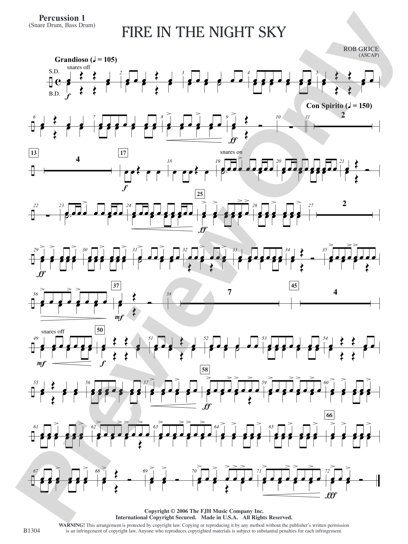 Fire in the Night Sky: Percussion 1