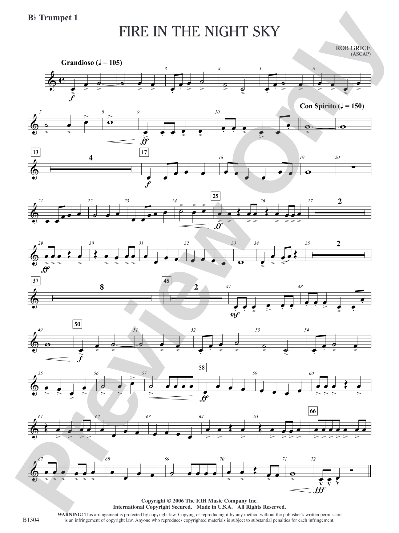 Fire in the Night Sky: B-flat Trumpet 1