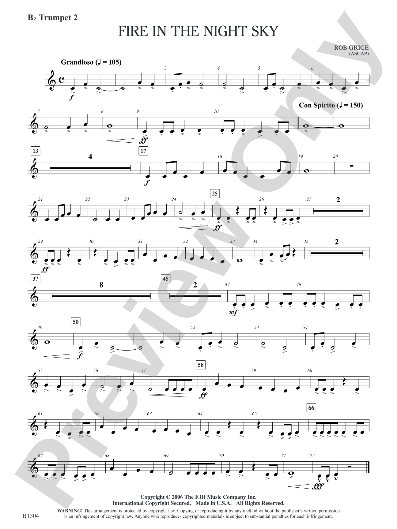 Fire in the Night Sky: B-flat Trumpet 2