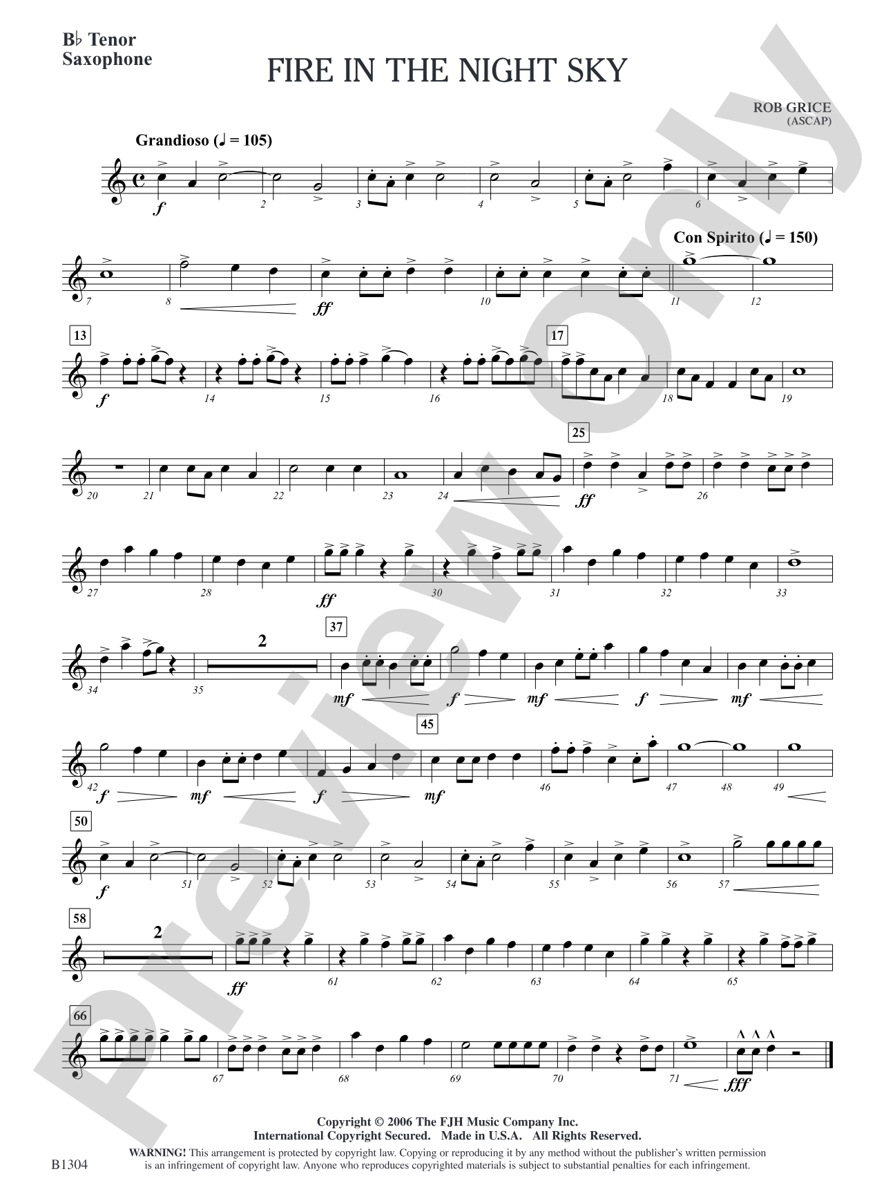 Fire in the Night Sky: B-flat Tenor Saxophone