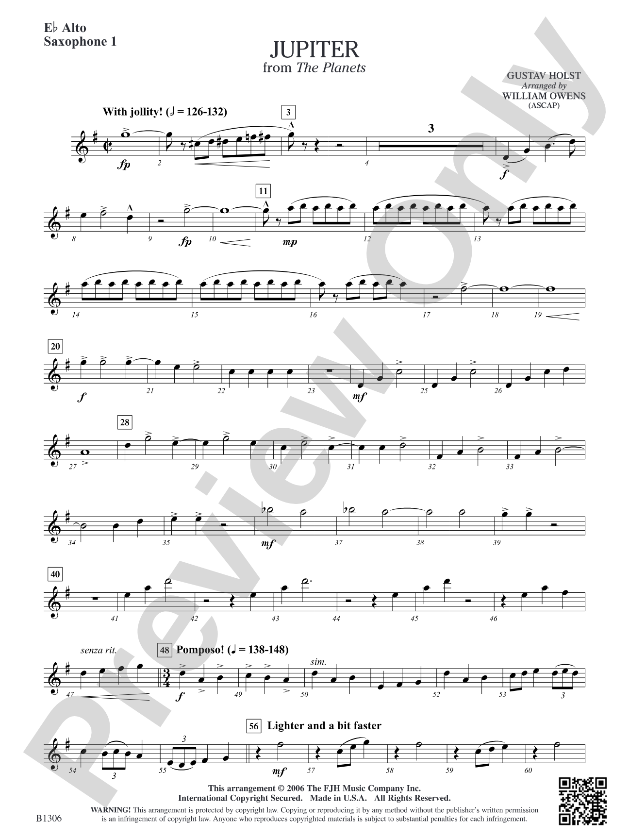 Jupiter (from The Planets): E-flat Alto Saxophone 1