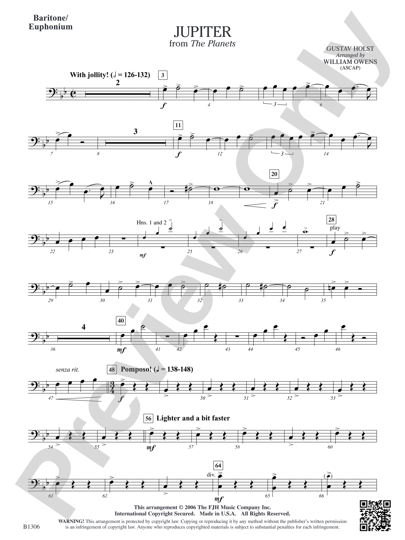 Jupiter (from The Planets): Baritone/Euphonium