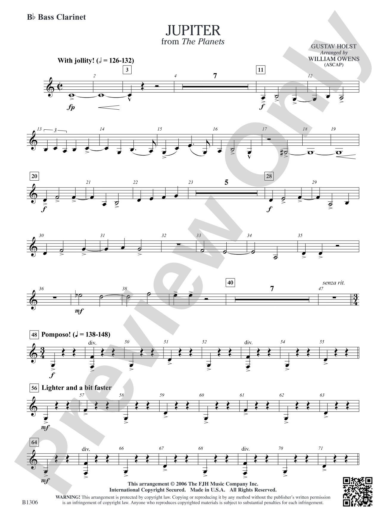 Jupiter (from The Planets): B-flat Bass Clarinet