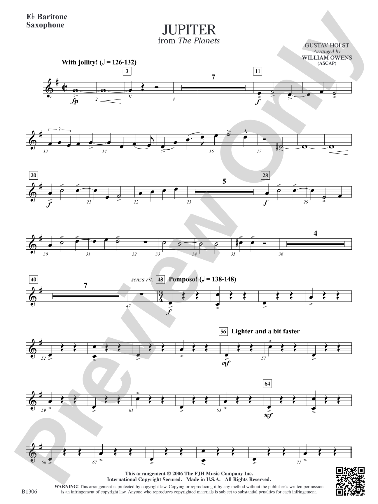 Jupiter (from The Planets): E-flat Baritone Saxophone