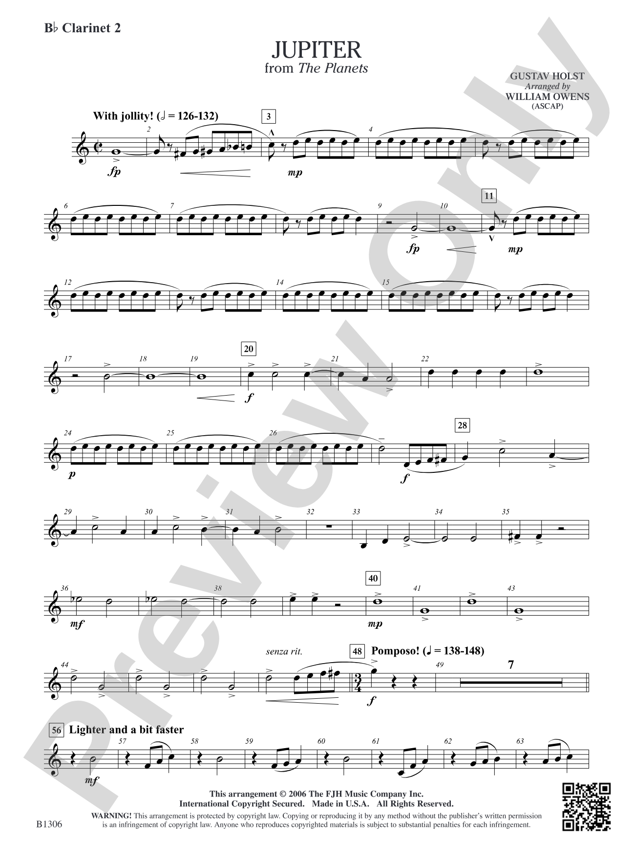 Jupiter (from The Planets): B-flat Clarinet 2