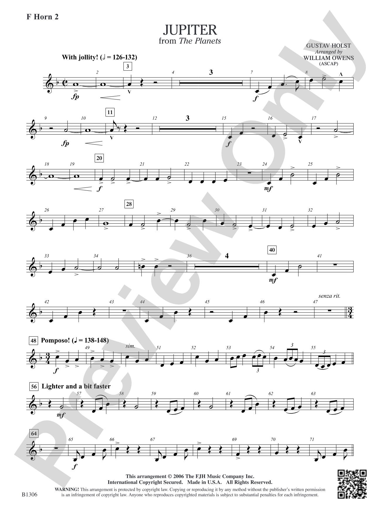 Jupiter (from The Planets): F Horn 2