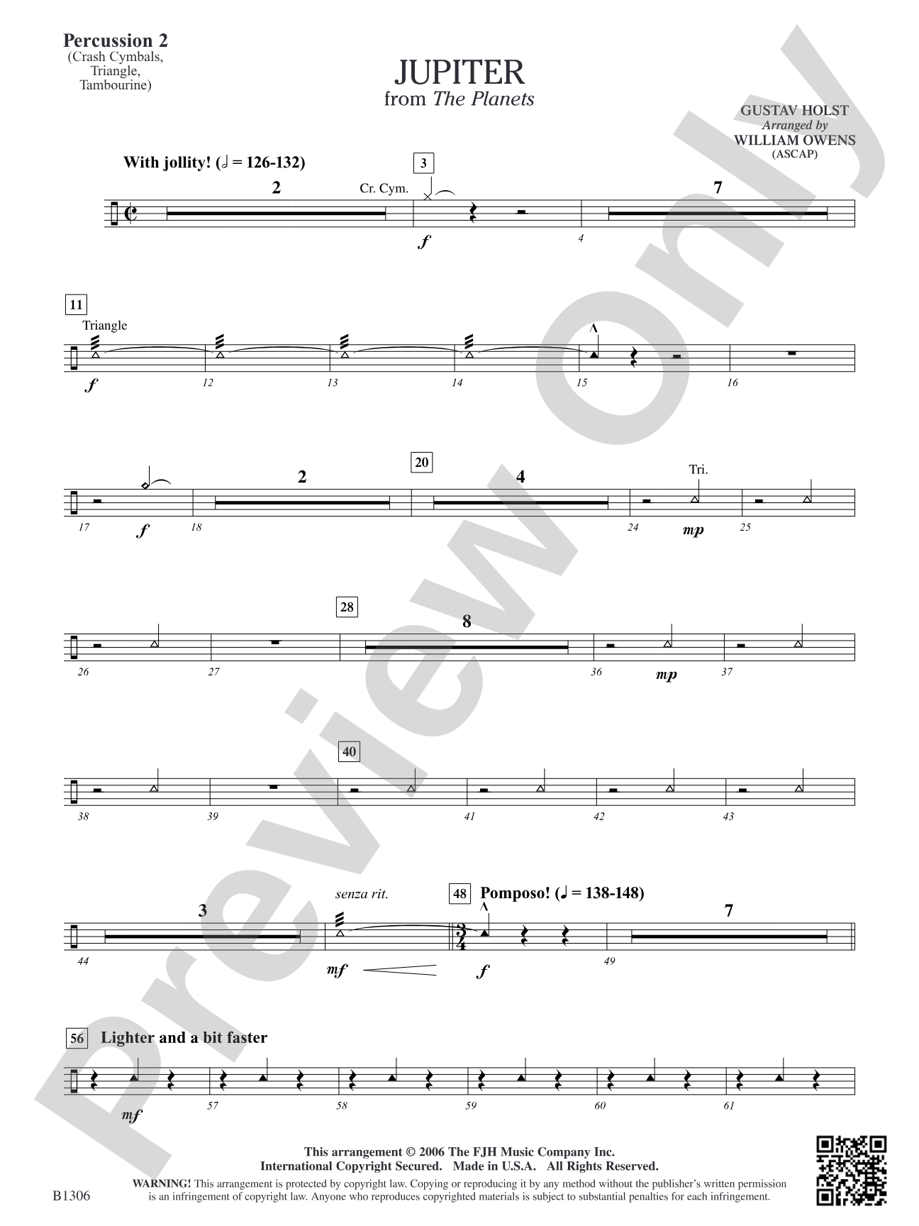 Jupiter (from The Planets): Percussion 2