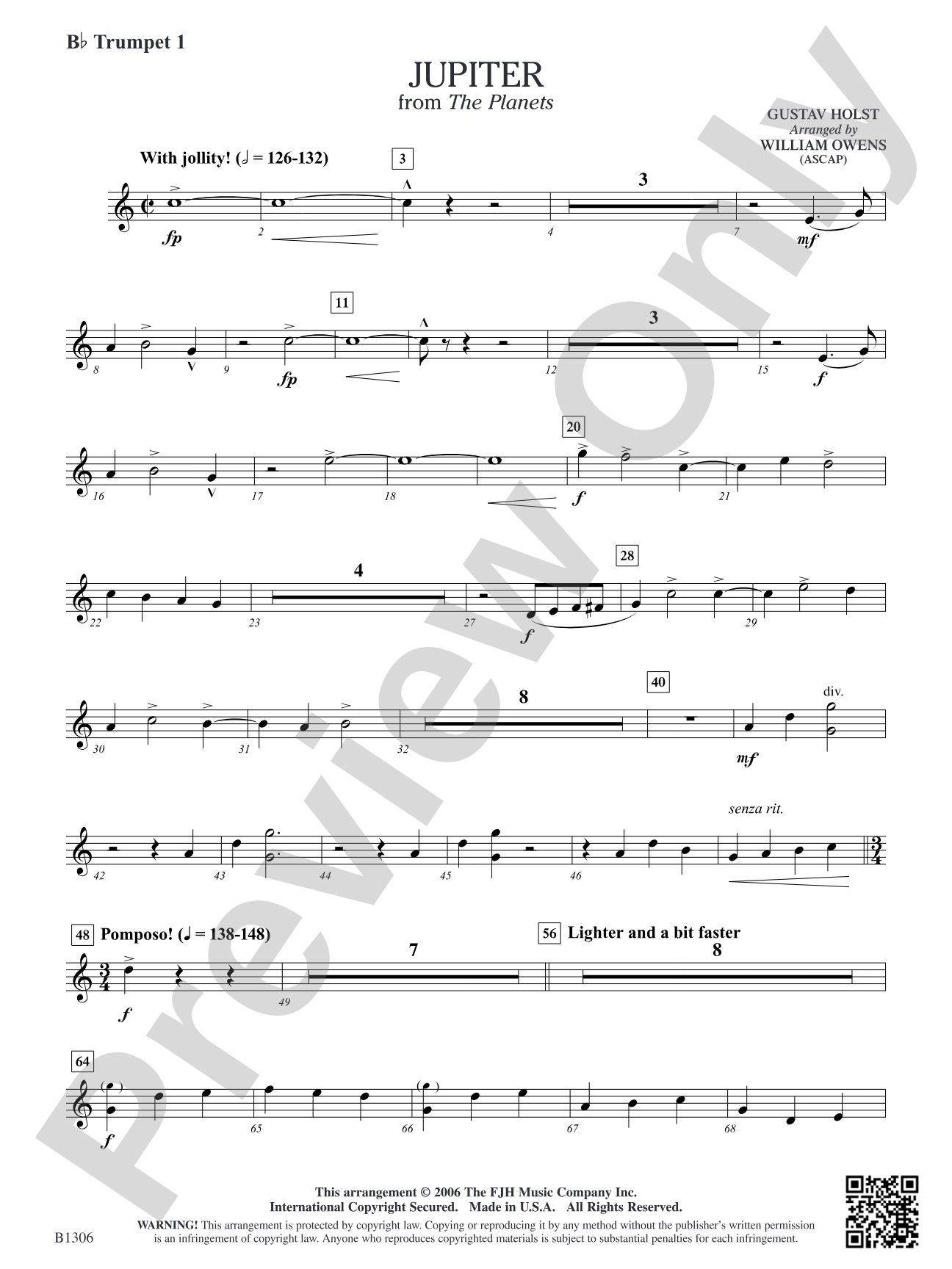 Jupiter (from The Planets): B-flat Trumpet 1