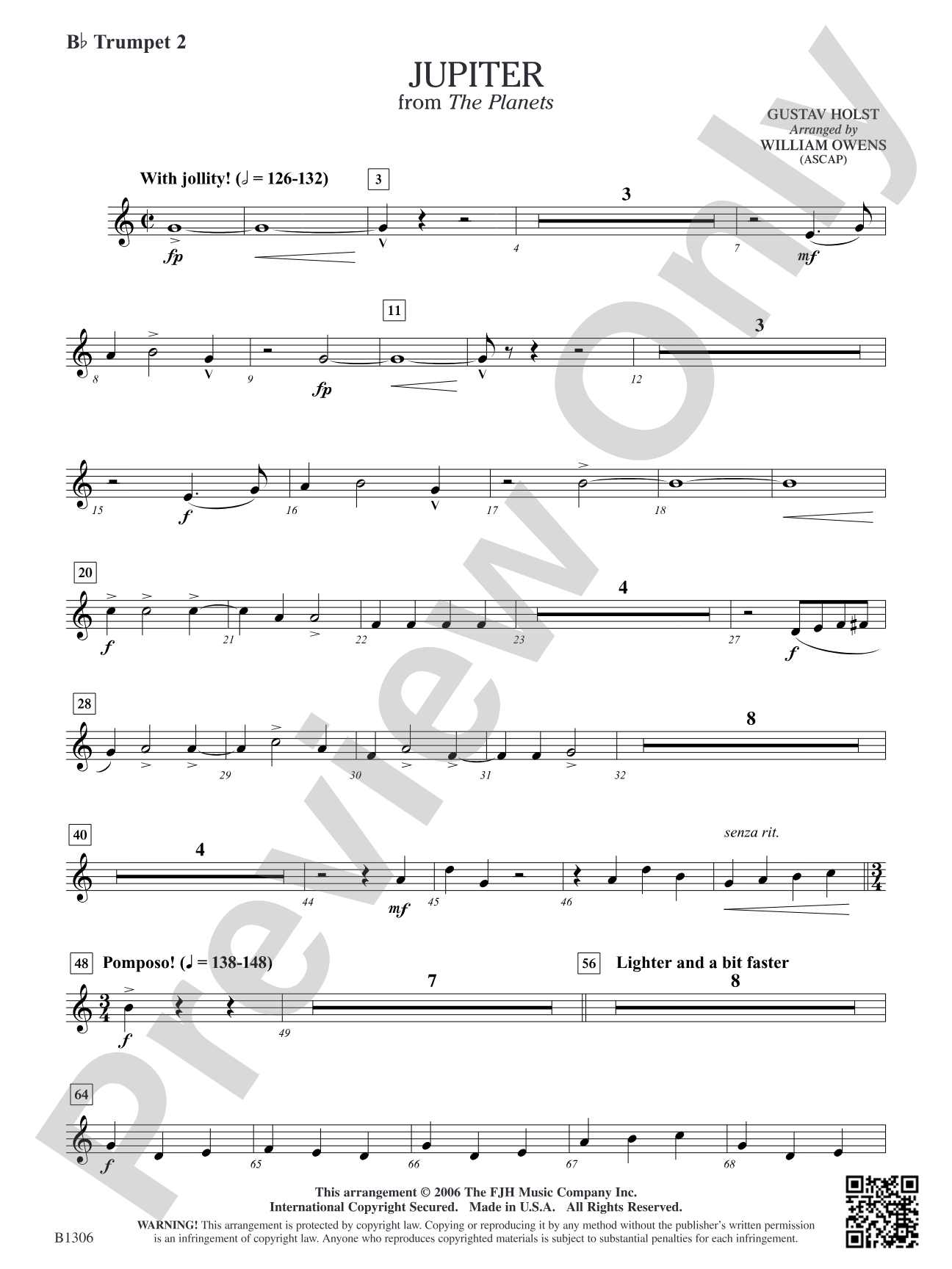 Jupiter (from The Planets): B-flat Trumpet 2