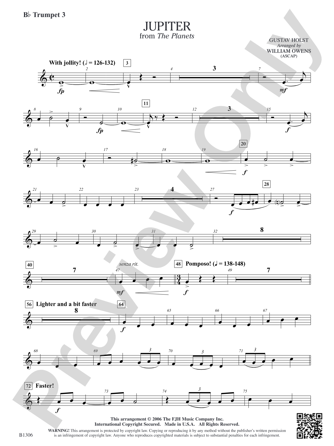 Jupiter (from The Planets): B-flat Trumpet 3