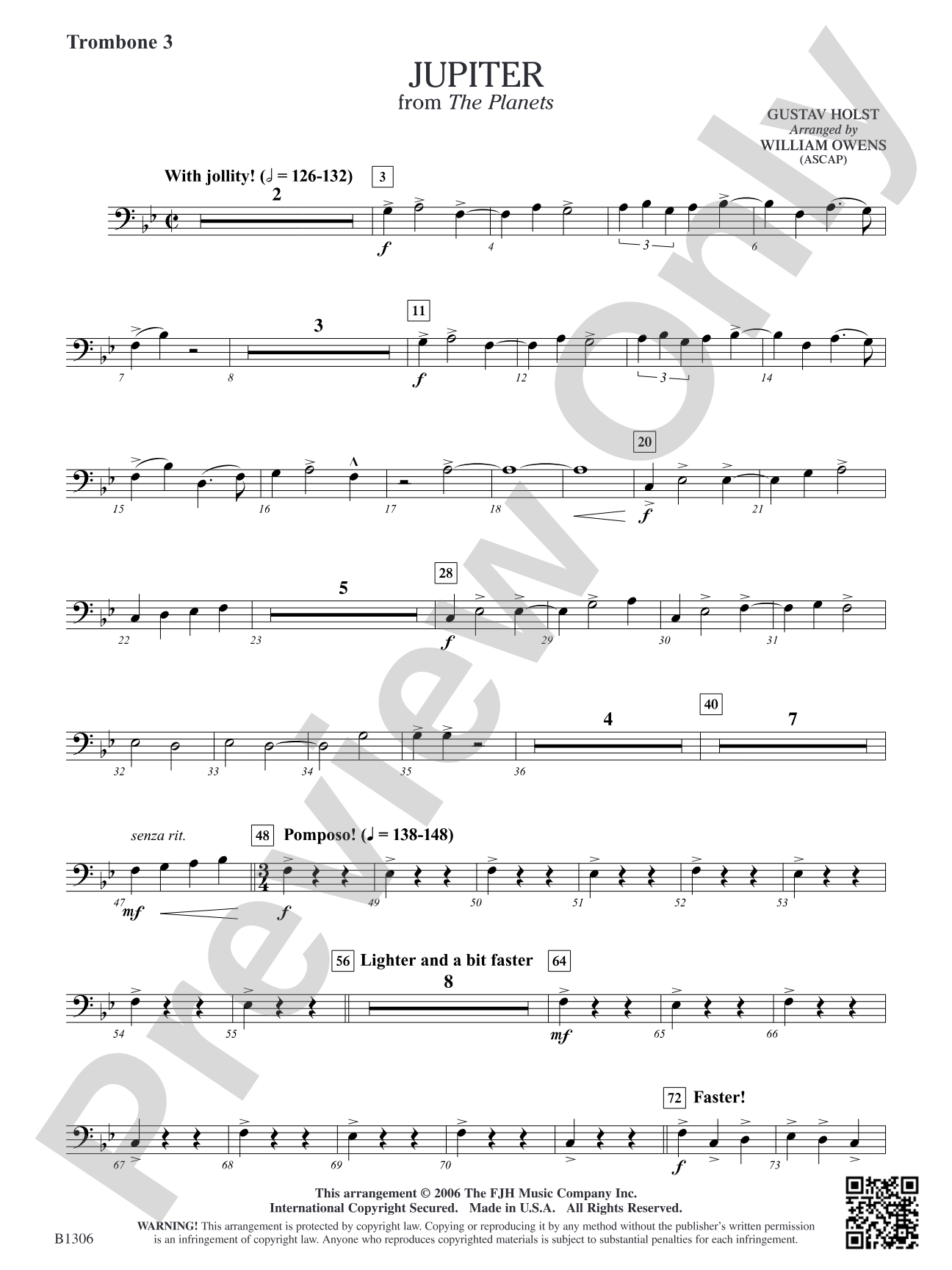 Jupiter (from The Planets): Trombone 3