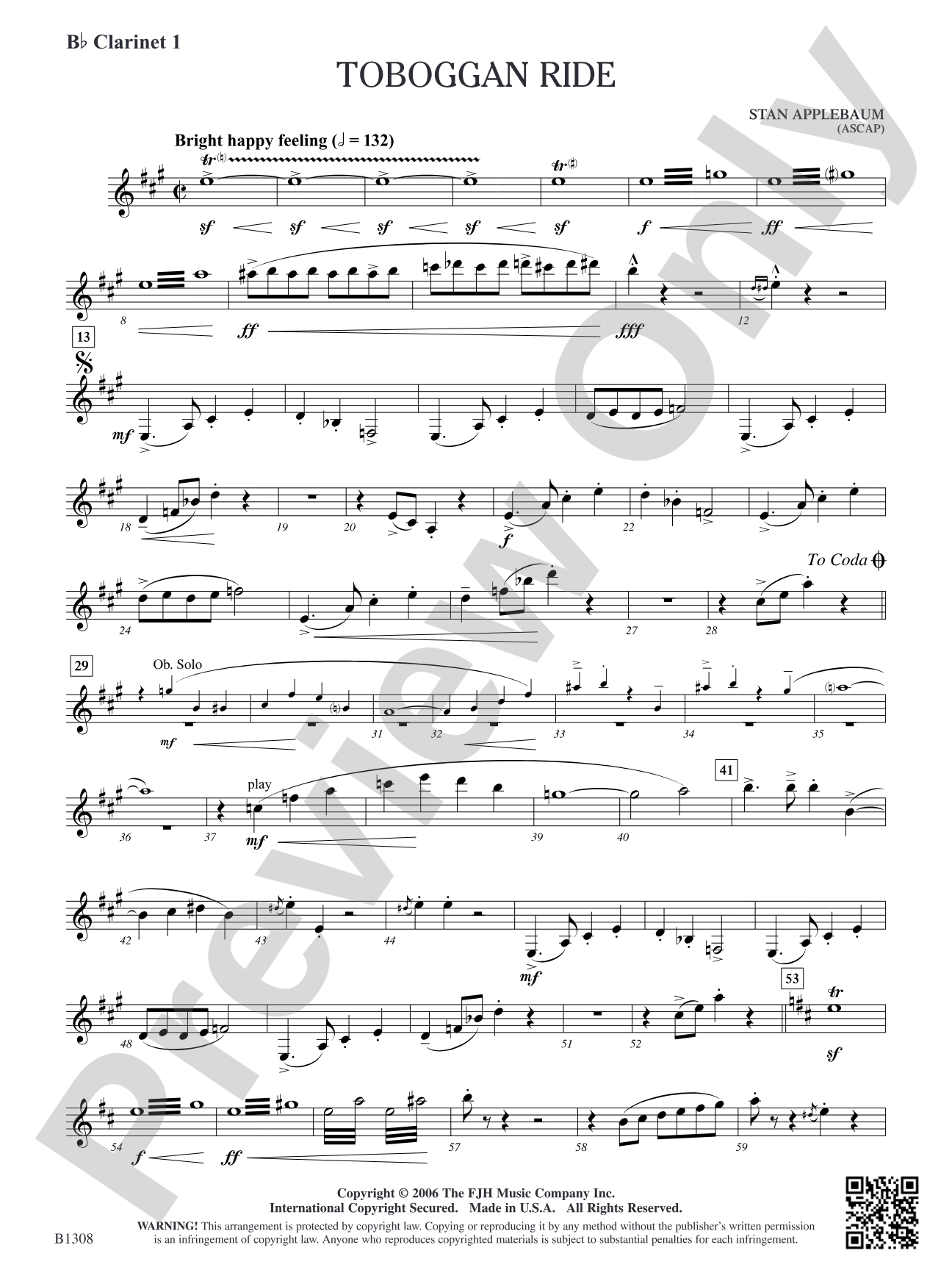 Toboggan Ride: B-flat Clarinet 1