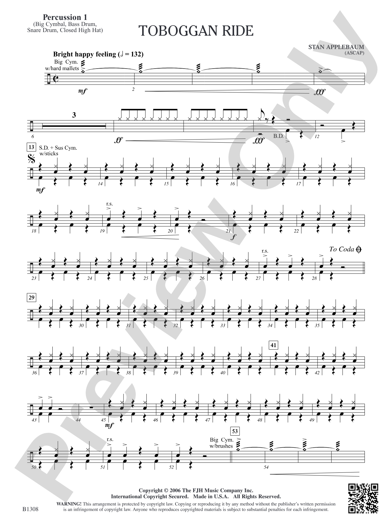 Toboggan Ride: Percussion 1