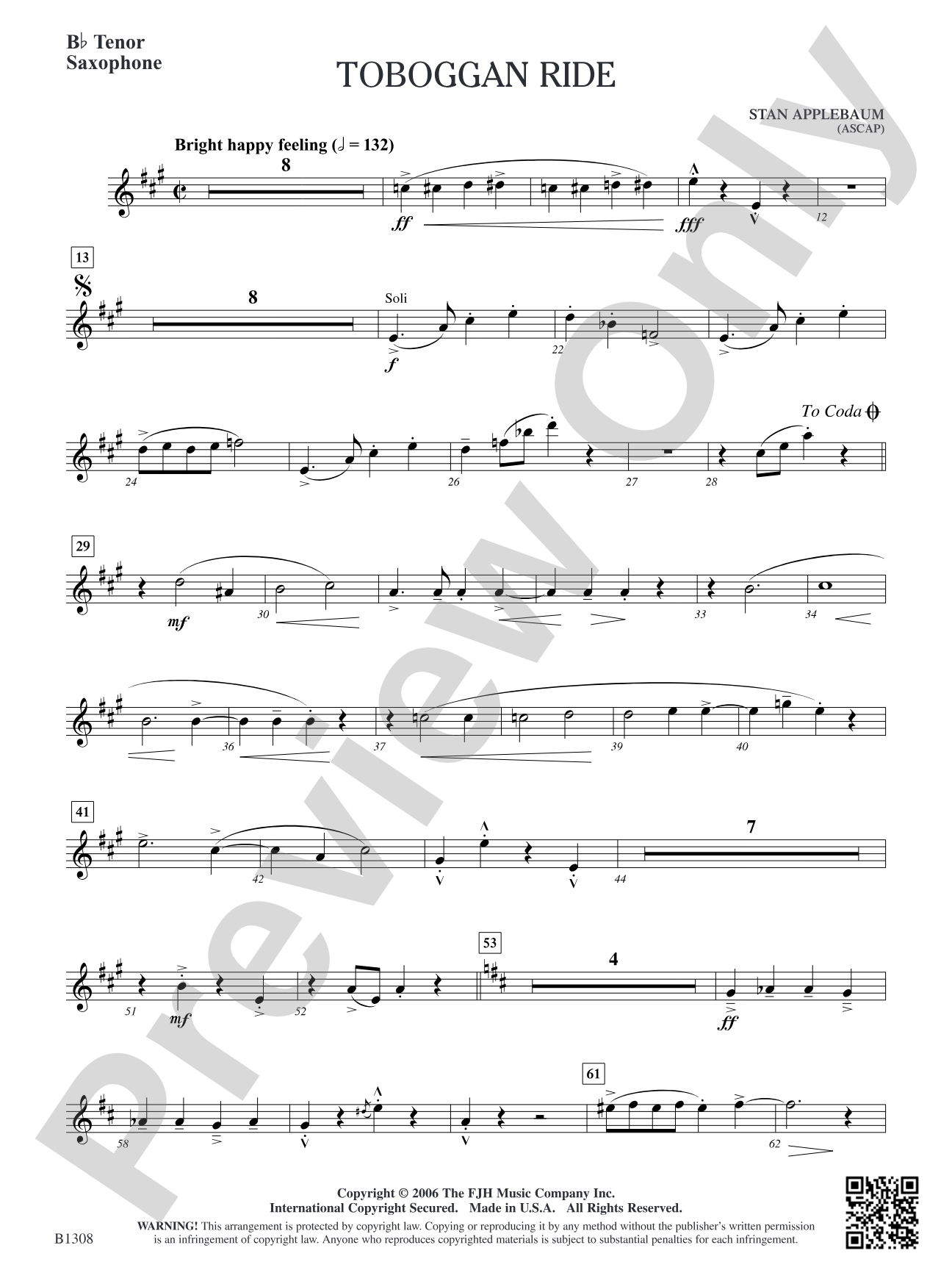 Toboggan Ride: B-flat Tenor Saxophone