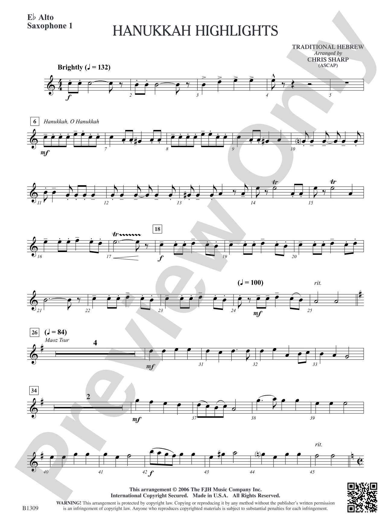 Hanukkah Highlights: E-flat Alto Saxophone 1