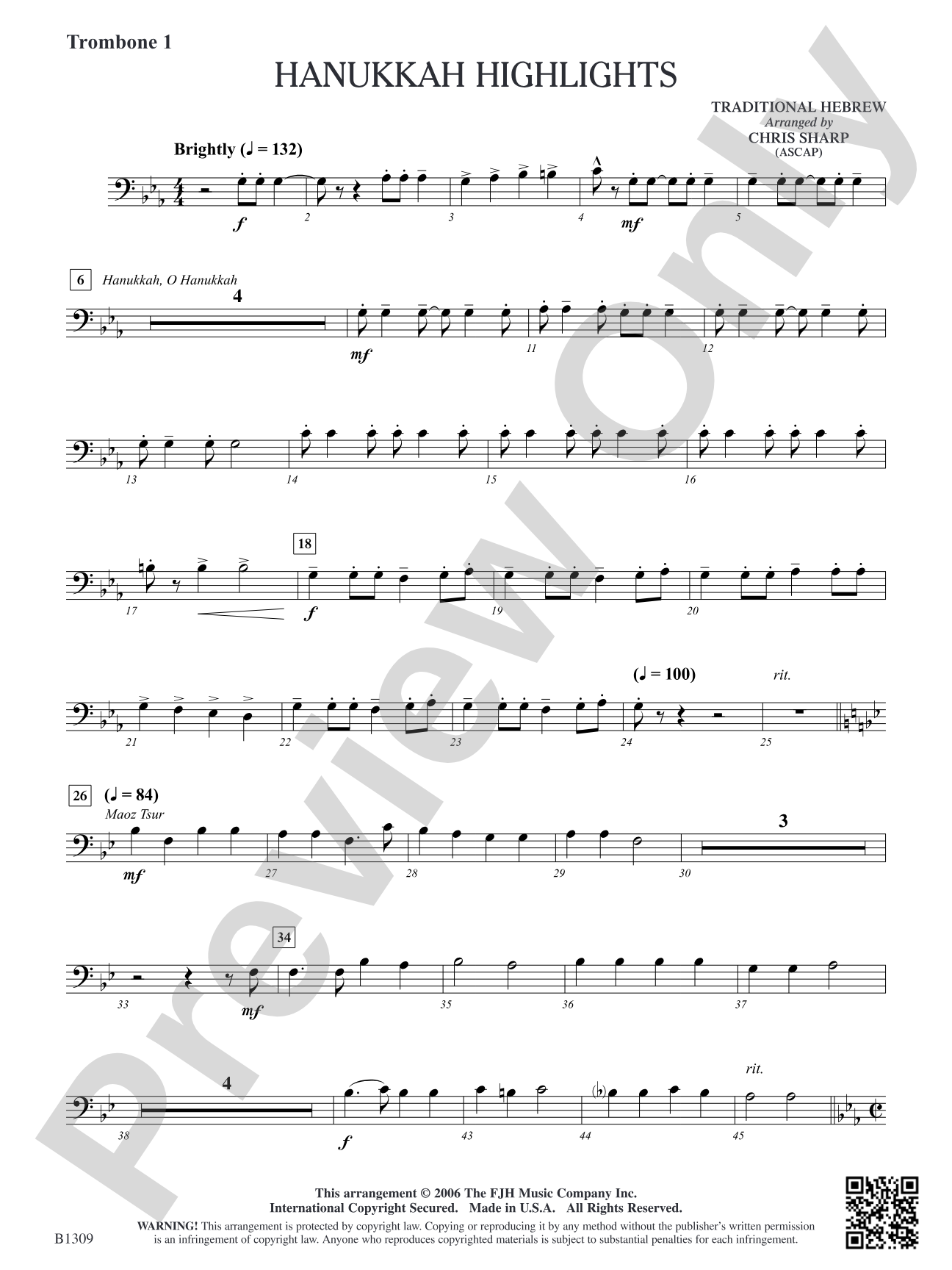 Hanukkah Highlights: Trombone 1
