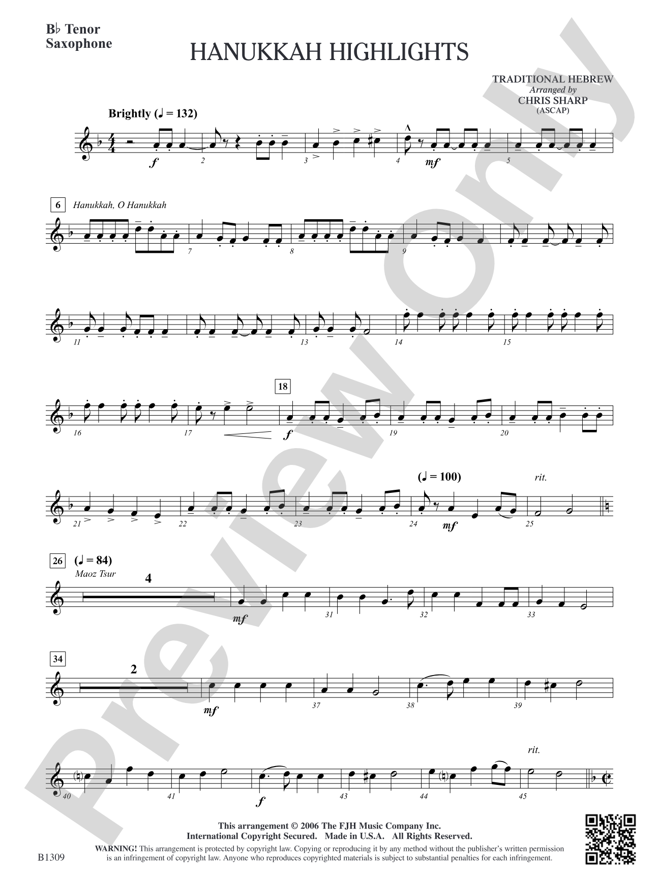 Hanukkah Highlights: B-flat Tenor Saxophone