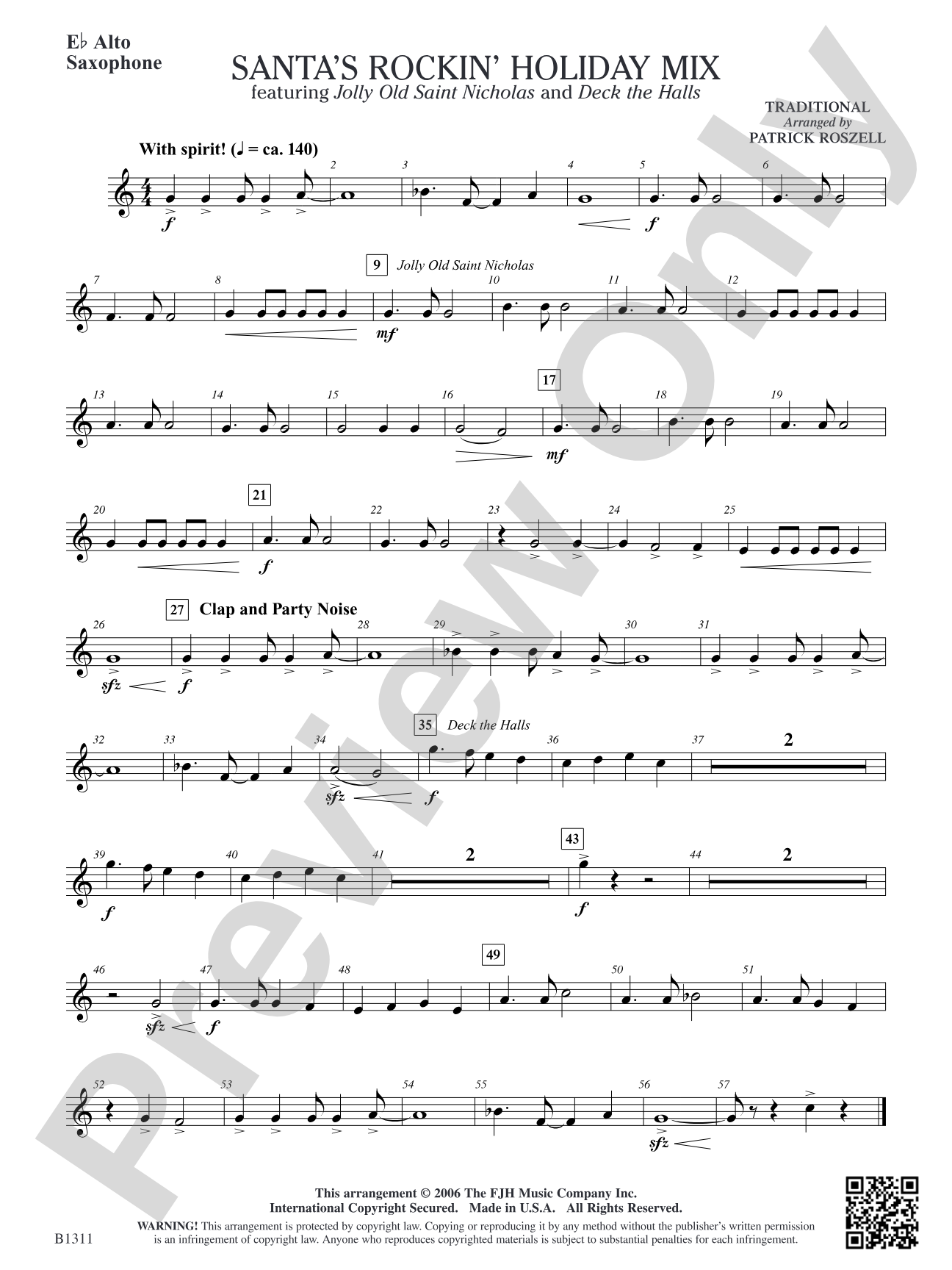 Santa's Rockin' Holiday Mix (featuring Jolly Old Saint Nicholas and Deck the Halls): E-flat Alto Saxophone