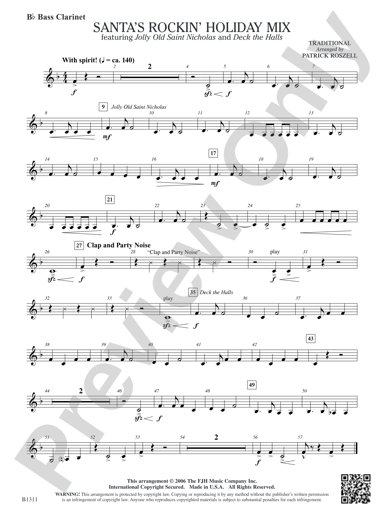 Santa's Rockin' Holiday Mix (featuring Jolly Old Saint Nicholas and Deck the Halls): B-flat Bass Clarinet