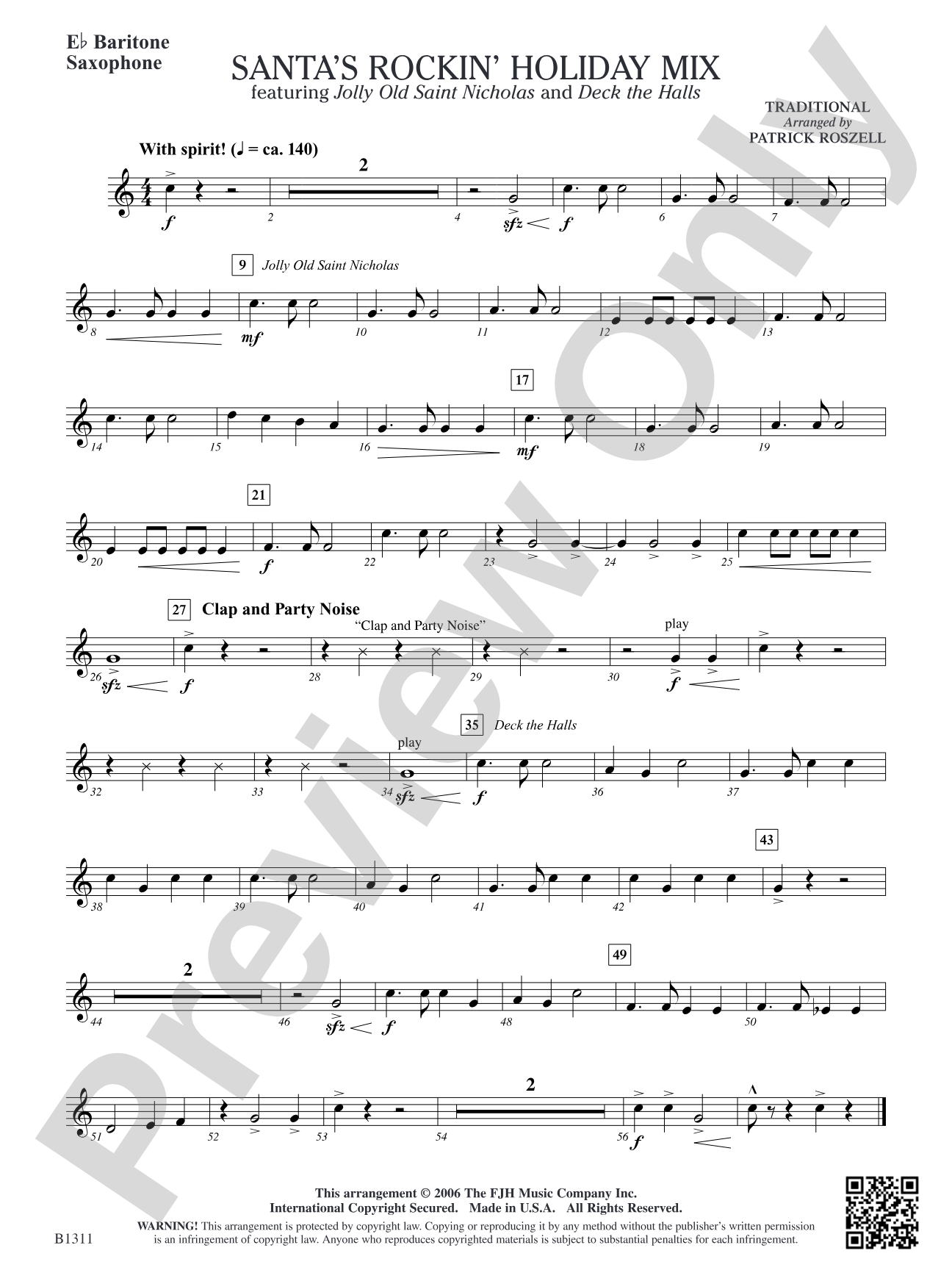 Santa's Rockin' Holiday Mix (featuring Jolly Old Saint Nicholas and Deck the Halls): E-flat Baritone Saxophone