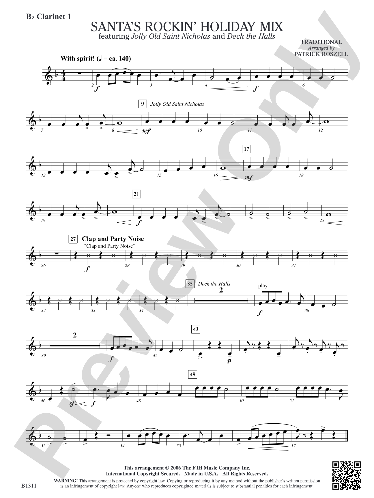 Santa's Rockin' Holiday Mix (featuring Jolly Old Saint Nicholas and Deck the Halls): B-flat Clarinet 1