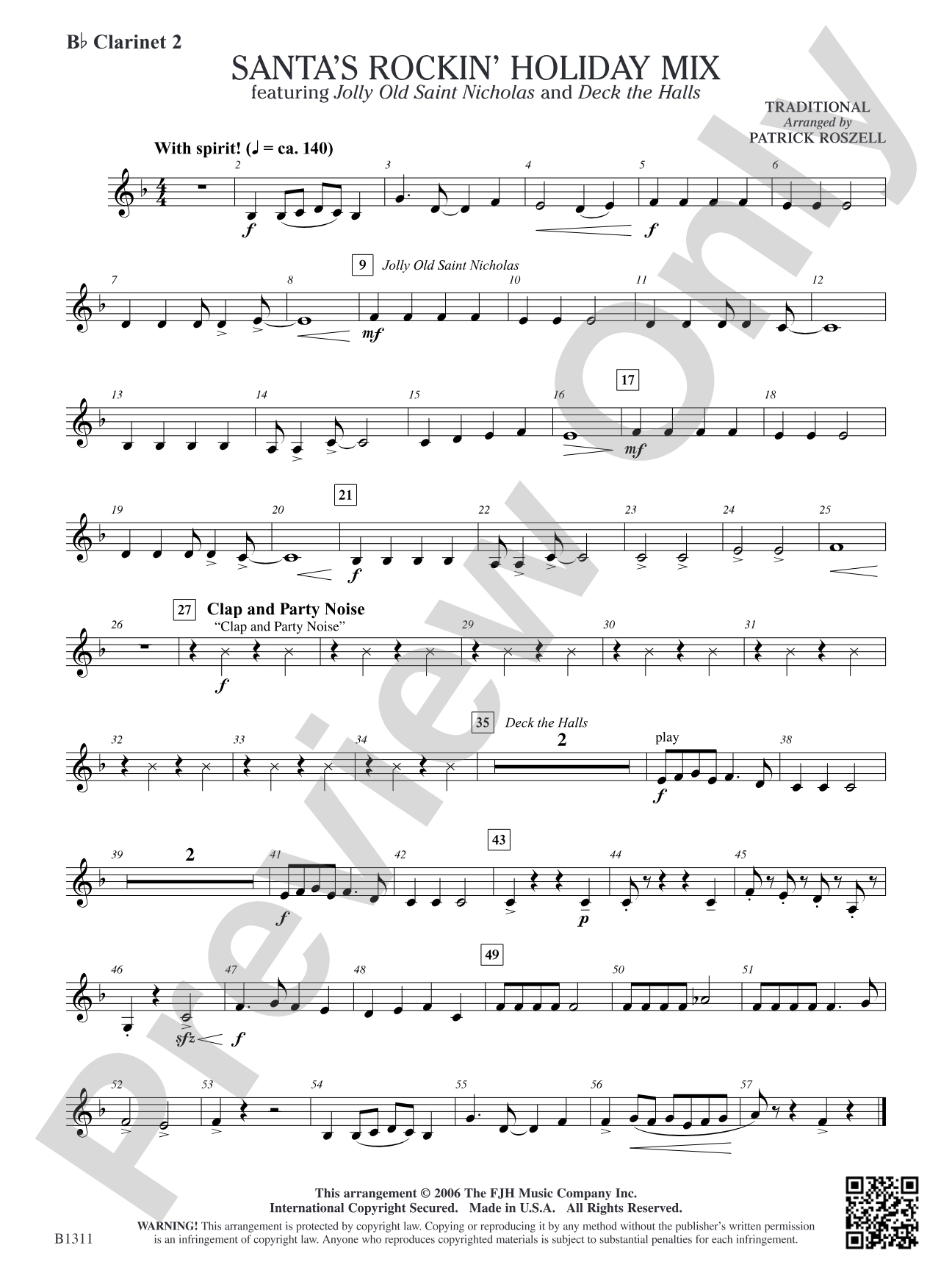 Santa's Rockin' Holiday Mix (featuring Jolly Old Saint Nicholas and Deck the Halls): B-flat Clarinet 2