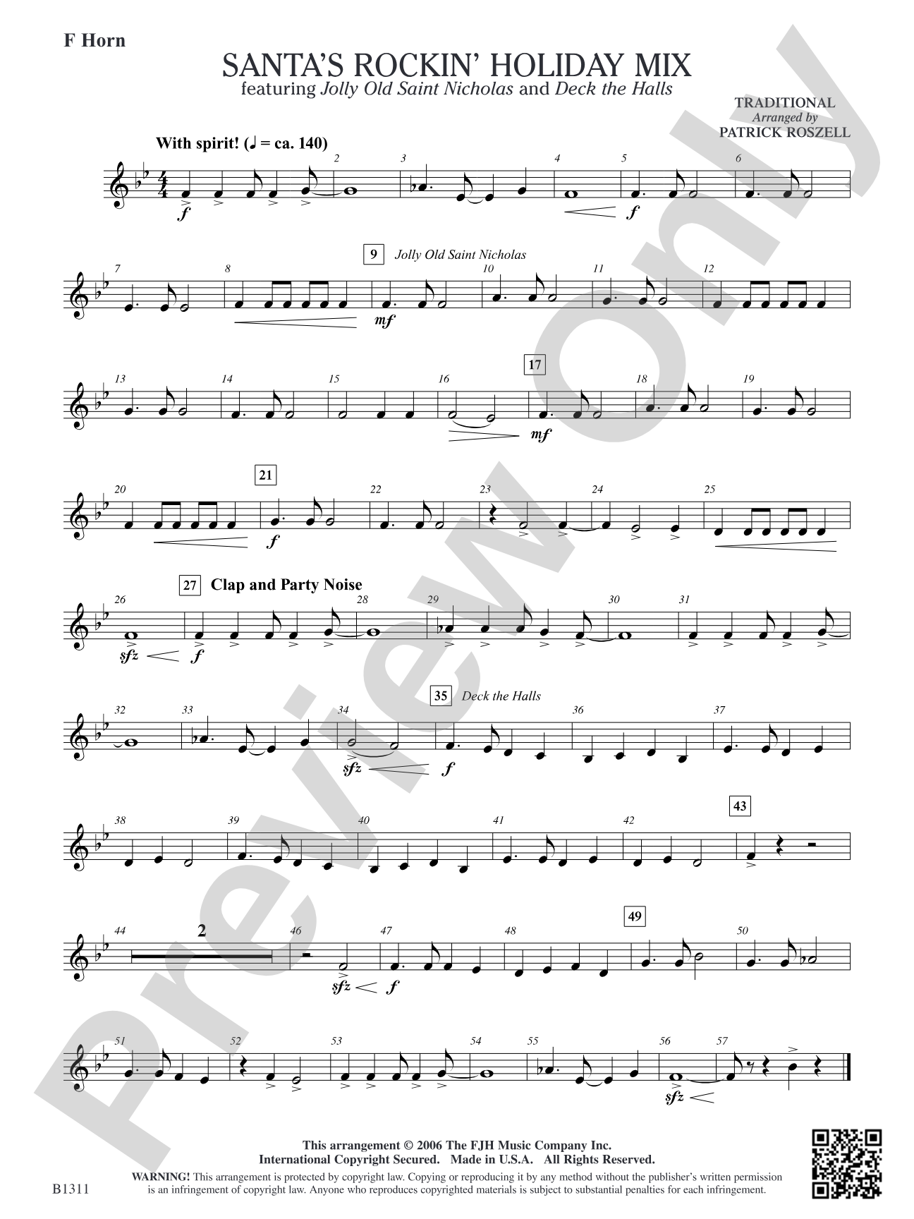 Santa's Rockin' Holiday Mix (featuring Jolly Old Saint Nicholas and Deck the Halls): F Horn