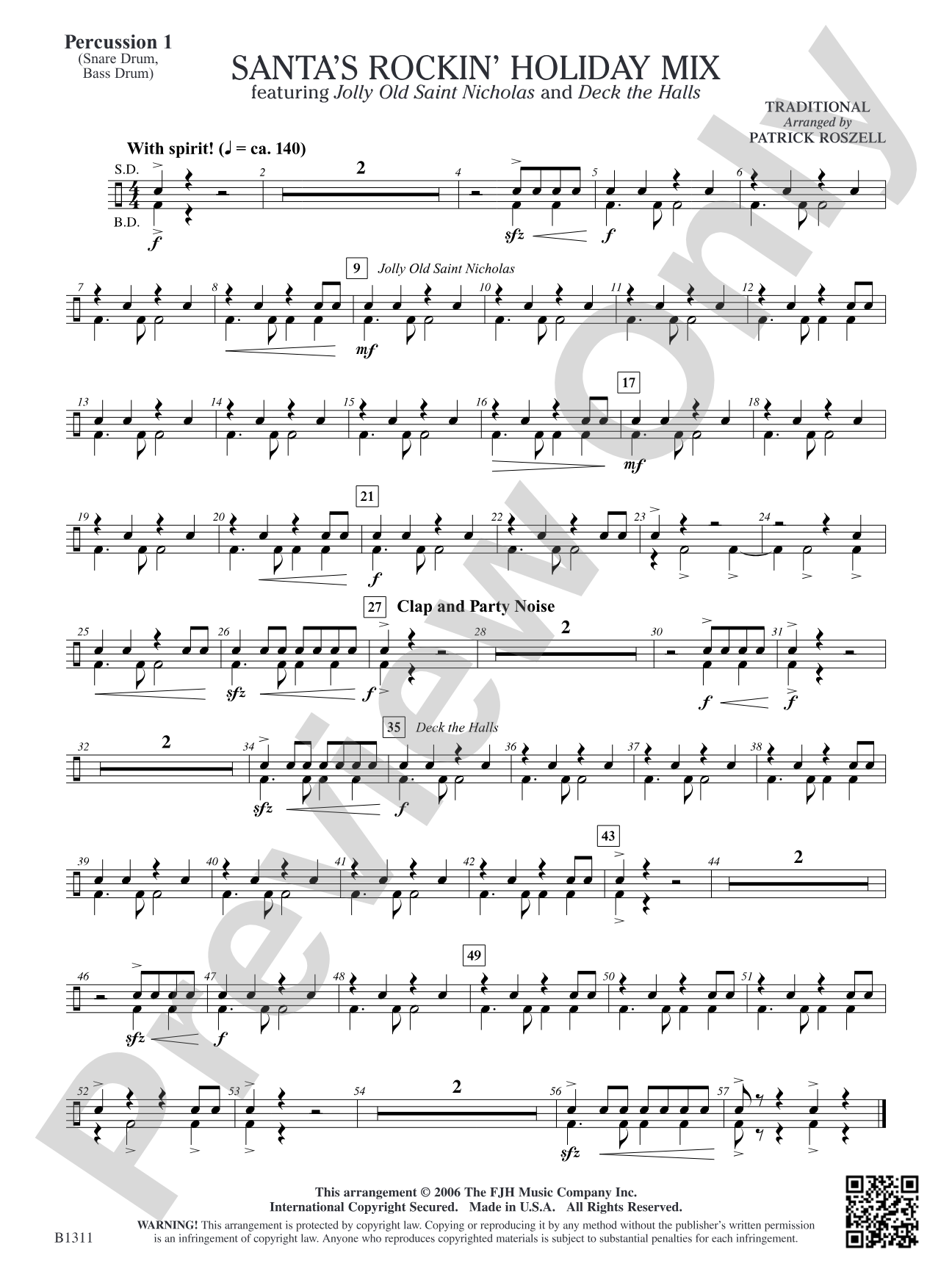 Santa's Rockin' Holiday Mix (featuring Jolly Old Saint Nicholas and Deck the Halls): Percussion 1