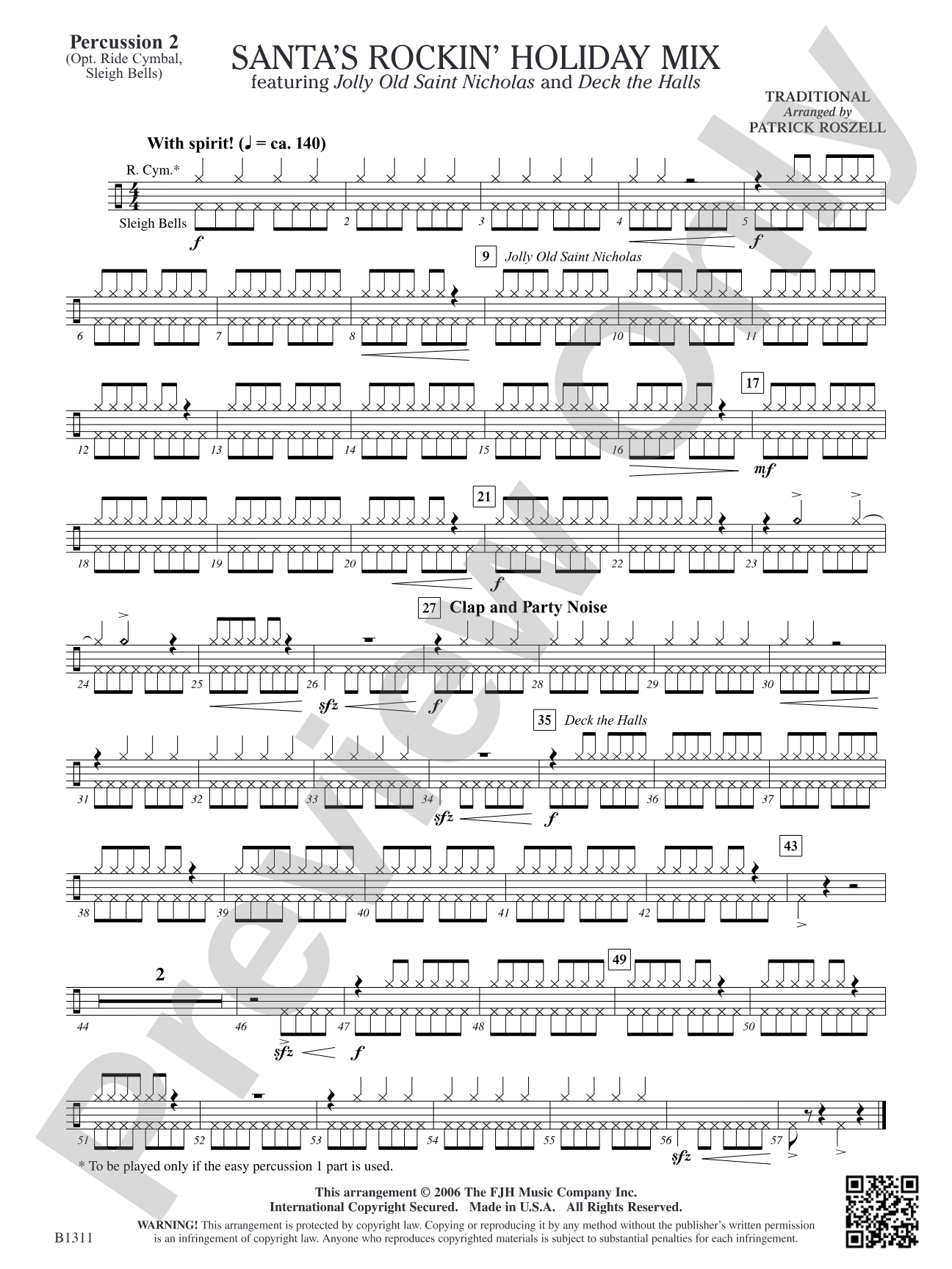 Santa's Rockin' Holiday Mix (featuring Jolly Old Saint Nicholas and Deck the Halls): Percussion 2