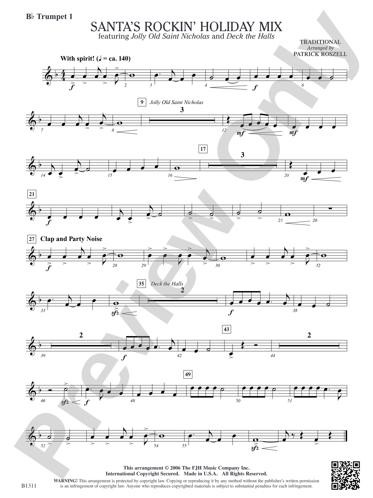 Santa's Rockin' Holiday Mix (featuring Jolly Old Saint Nicholas and Deck the Halls): B-flat Trumpet 1