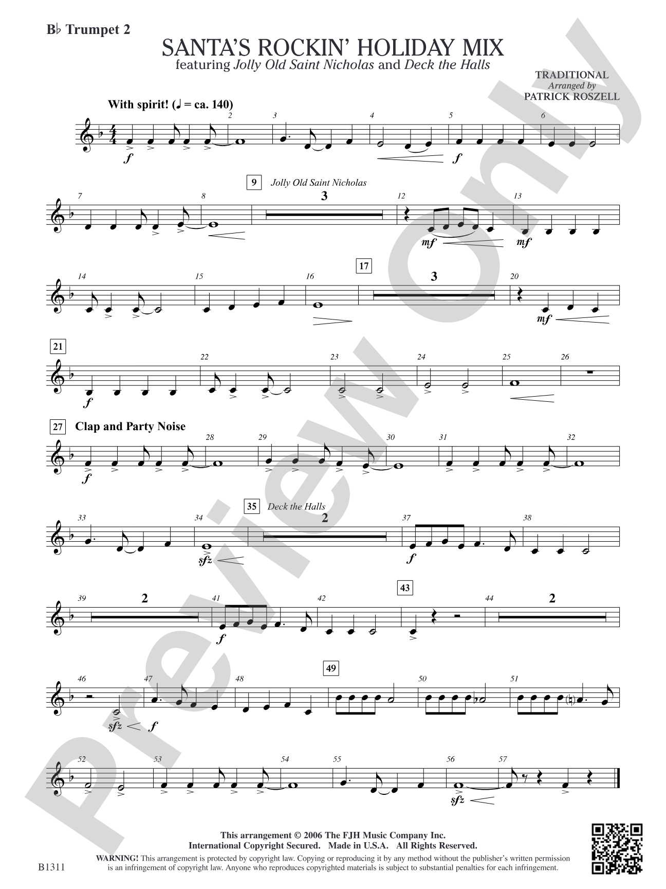 Santa's Rockin' Holiday Mix (featuring Jolly Old Saint Nicholas and Deck the Halls): B-flat Trumpet 2