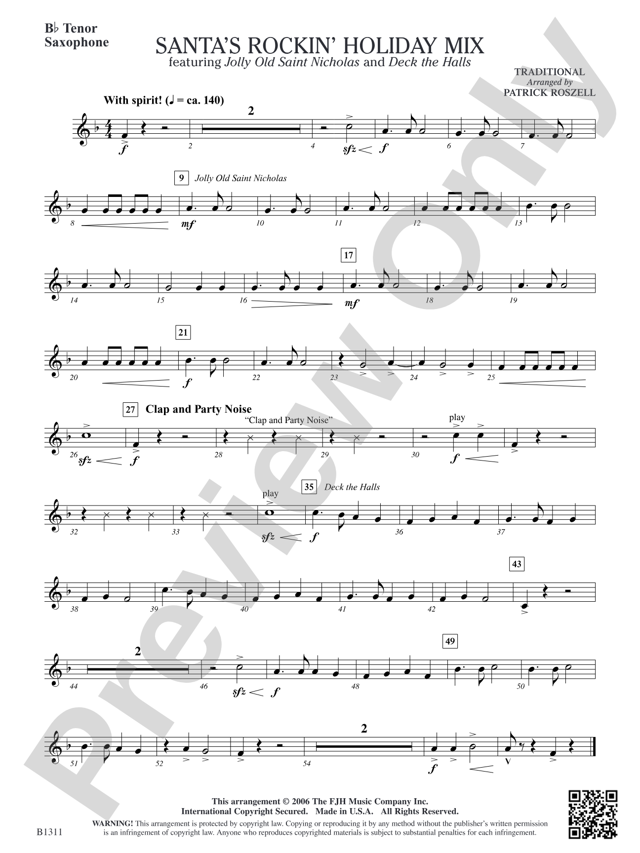 Santa's Rockin' Holiday Mix (featuring Jolly Old Saint Nicholas and Deck the Halls): B-flat Tenor Saxophone