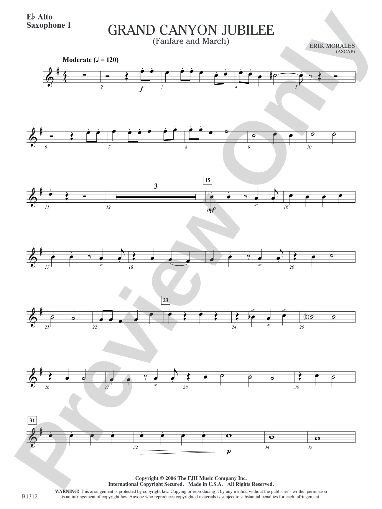 Grand Canyon Jubilee (Fanfare and March): E-flat Alto Saxophone 1