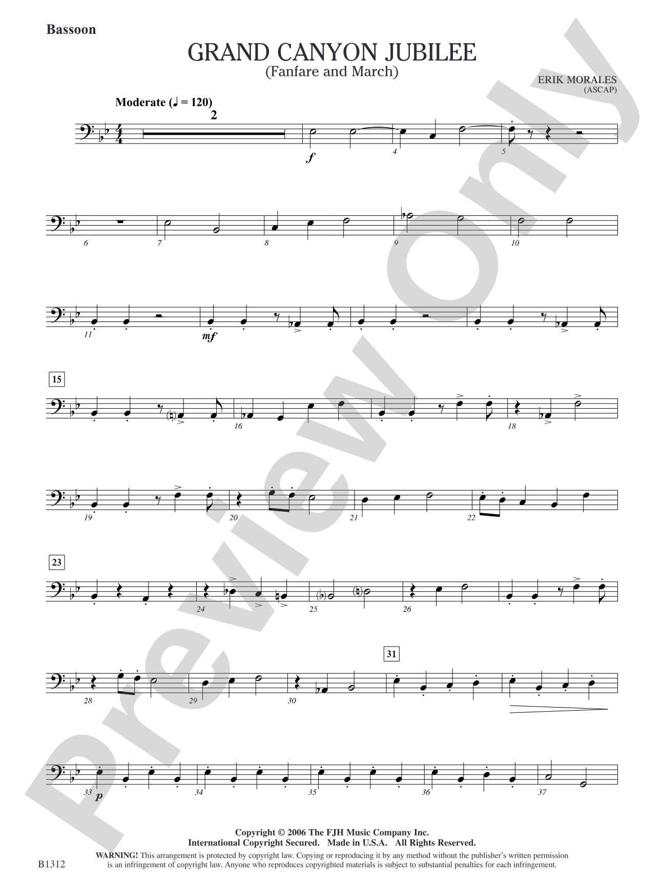Grand Canyon Jubilee (Fanfare and March): Bassoon