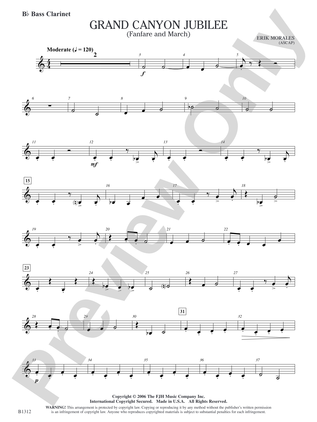 Grand Canyon Jubilee (Fanfare and March): B-flat Bass Clarinet