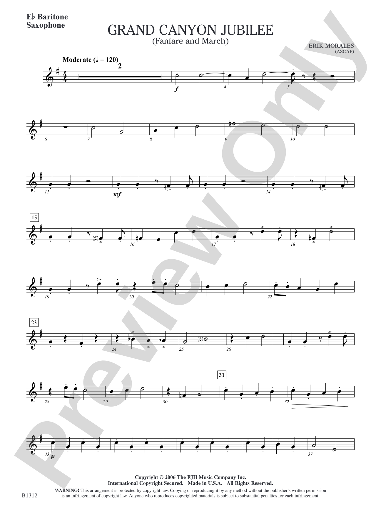 Grand Canyon Jubilee (Fanfare and March): E-flat Baritone Saxophone