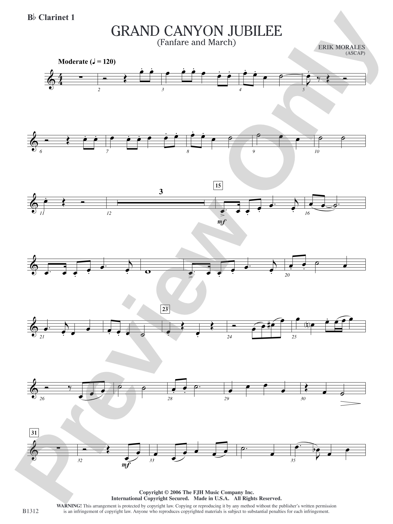 Grand Canyon Jubilee (Fanfare and March): B-flat Clarinet 1