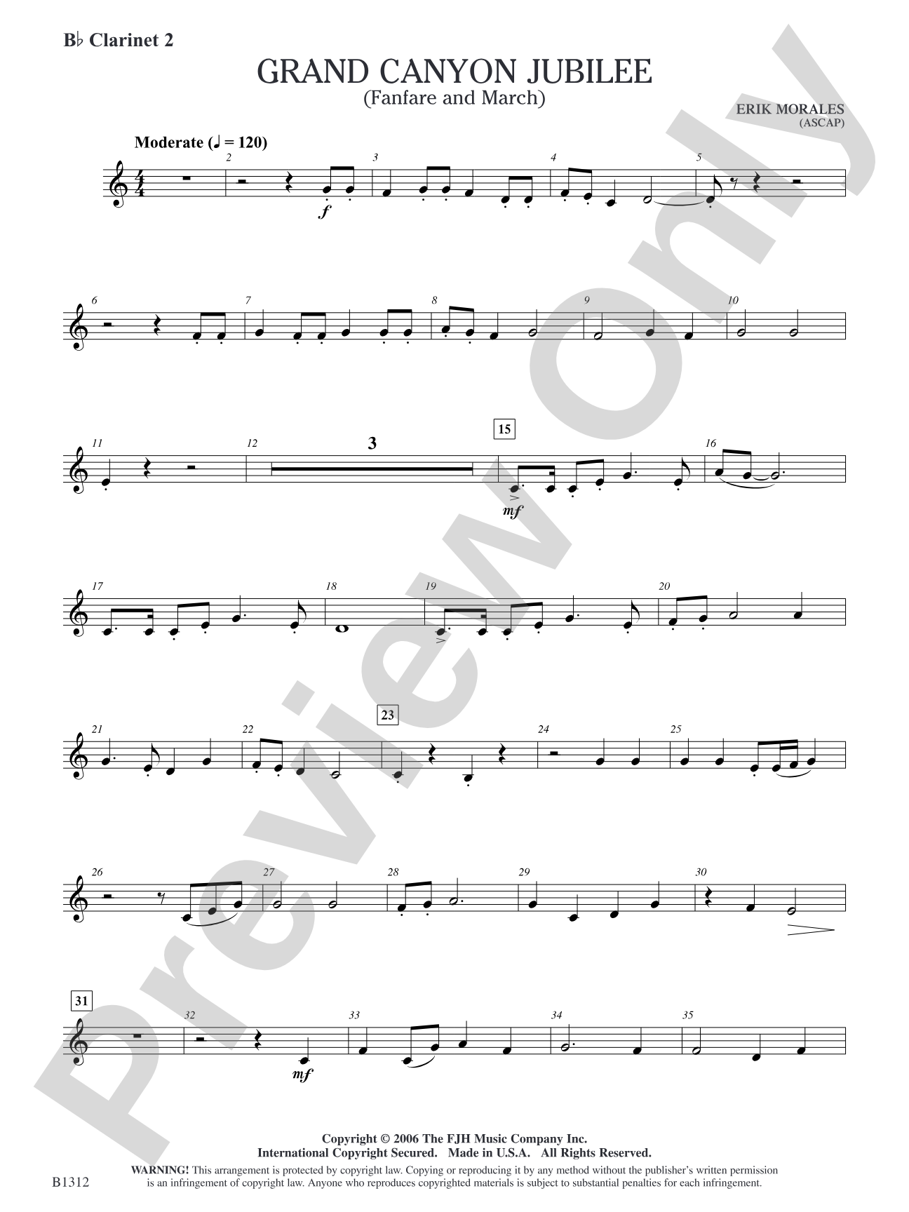 Grand Canyon Jubilee (Fanfare and March): B-flat Clarinet 2