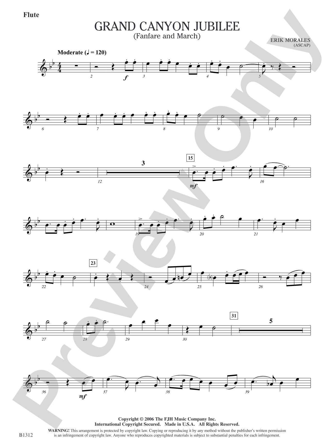 Grand Canyon Jubilee (Fanfare and March): Flute