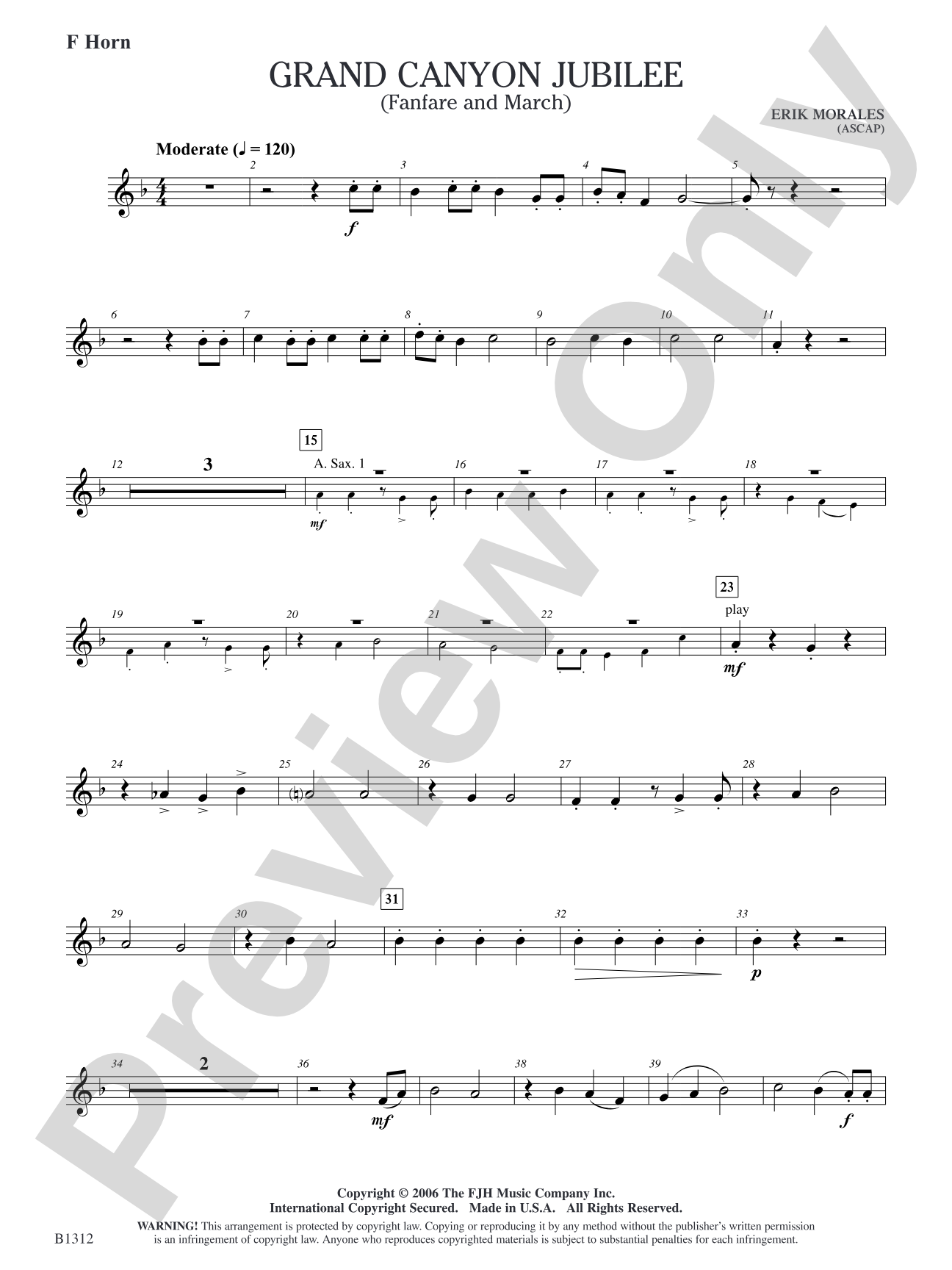 Grand Canyon Jubilee (Fanfare and March): F Horn
