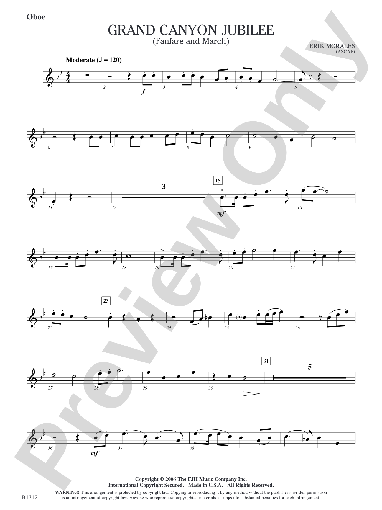Grand Canyon Jubilee (Fanfare and March): Oboe