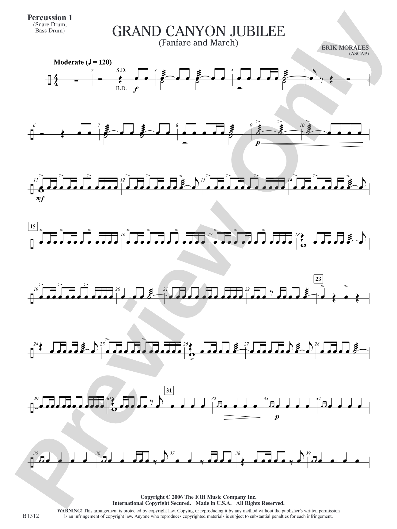 Grand Canyon Jubilee (Fanfare and March): Percussion 1