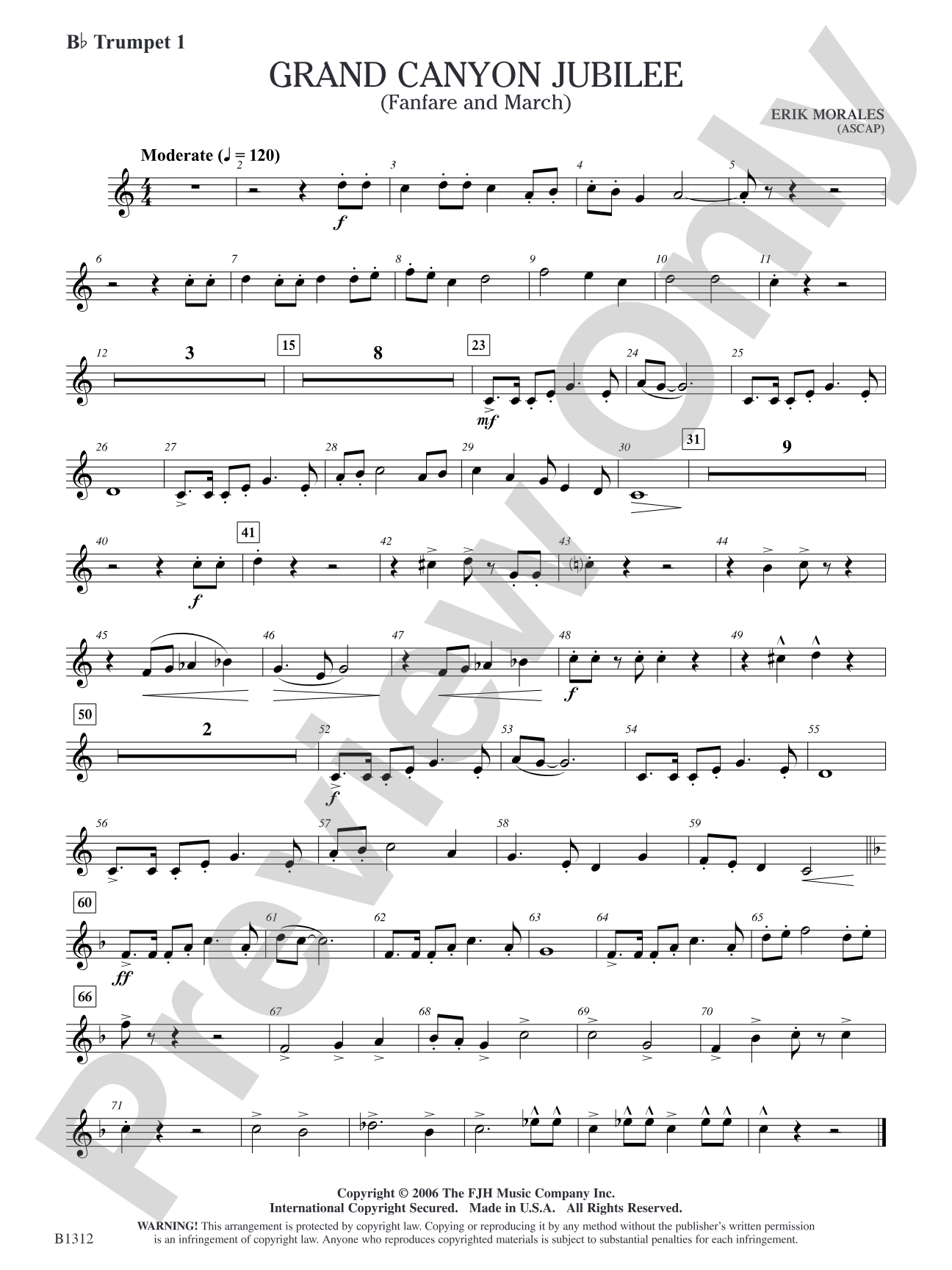 Grand Canyon Jubilee (Fanfare and March): B-flat Trumpet 1