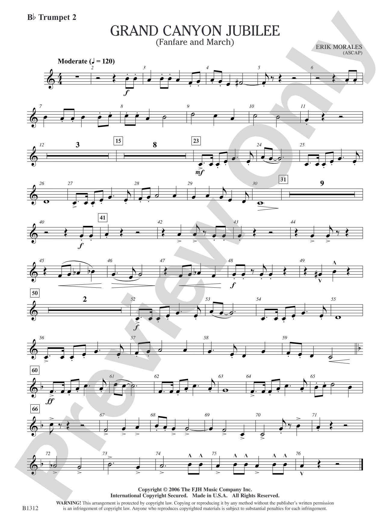 Grand Canyon Jubilee (Fanfare and March): B-flat Trumpet 2